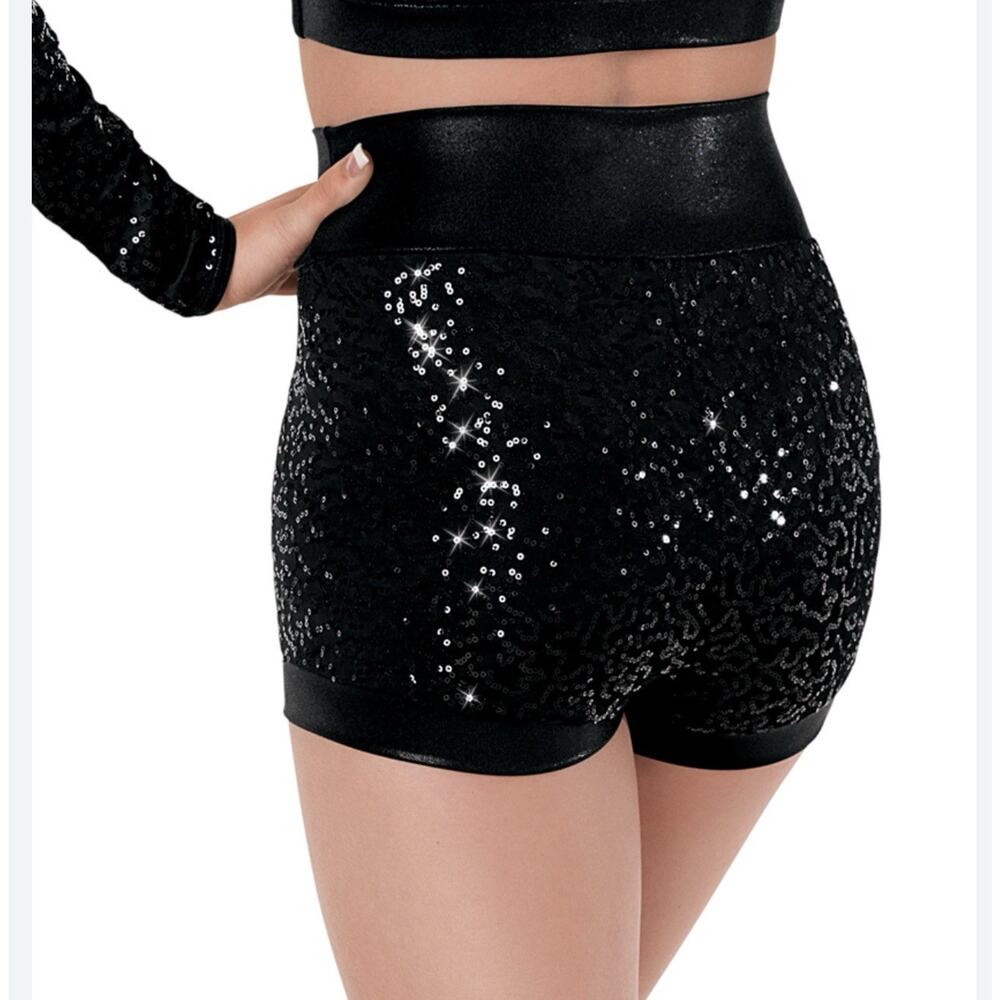 Balera Dance Wear Sequin Bottoms SA Black Small 4/6 High Waisted Faux Leather - Picture 2 of 7